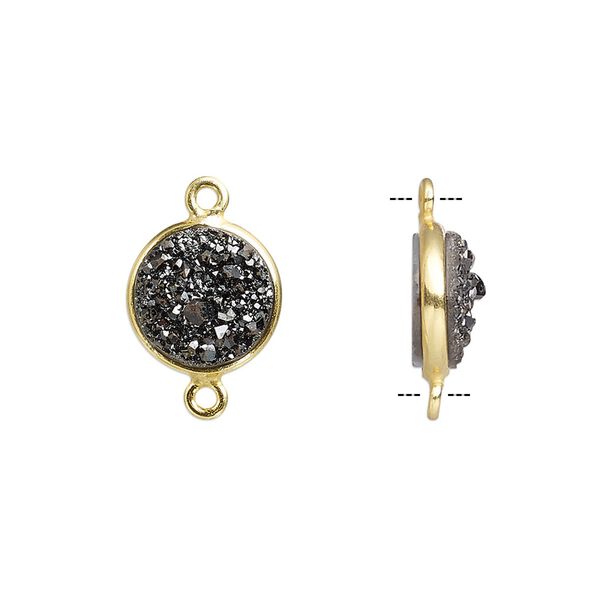 Druzy agate / sterling silver 1pkg1, electrocoated gold finished hand-cut flat round link 11mm image number 0