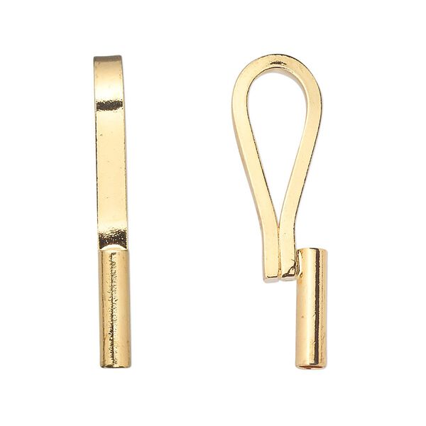 Brooch converter, vertical, gold-plated brass, 32x10mm. Sold per pkg of 10. image number 0