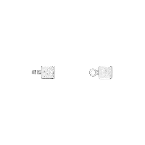 Bead end, glue-on, silver-finished brass, 4mm cube with loop. Sold per pkg of 12. image number 0