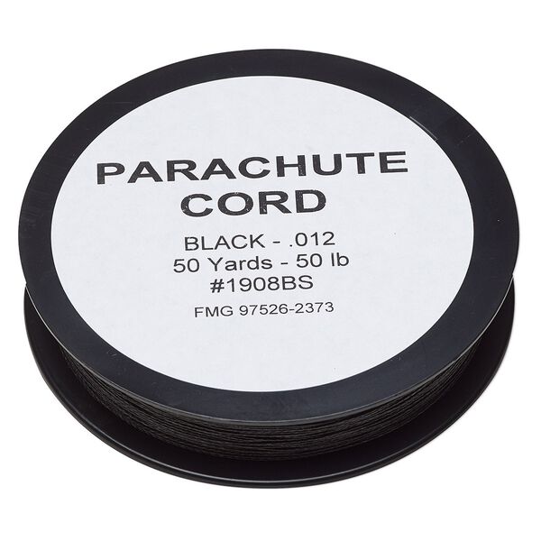 Thread, Spectra®, ultra high molecular weight polyethylene parachute, black, 0.012 inch, 50-pound test. Sold per 50-yard spool. image number 0