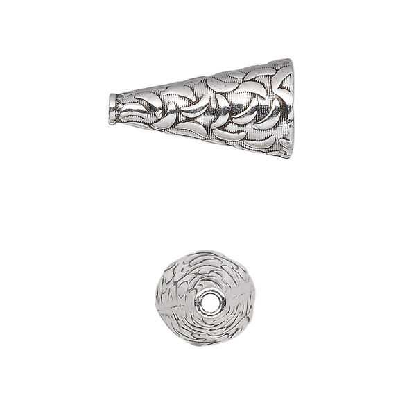 Cone, antiqued sterling silver, 19x10mm-22x10mm with crescent pattern, 8.5mm inside diameter. Sold individually. image number 0