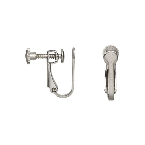 Earring clip-on 1pkg4, 15.5mm hinged / 3.5mm round flat pad, stainless steel 2 pair image number 0