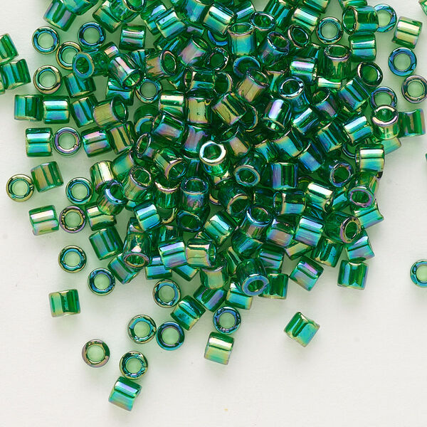 Seed bead, Delica®, glass, pkg/50g, #8 round, translucent rainbow green (DBL-0152). image number 0