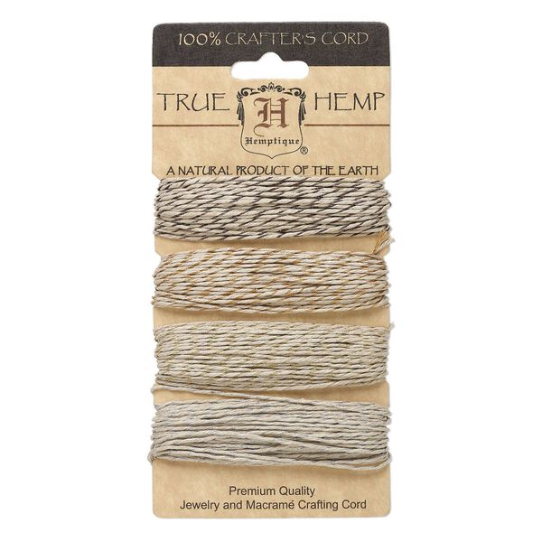 Cord, Hemptique®, hemp and polyester, assorted brown / orange / metallics, 1mm diameter, 20-pound test. Sold per pkg of (4) 30-foot sections. image number 0