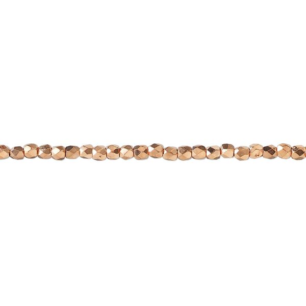Bead, fire-polished, copper-plated glass, opaque clear, 2mm faceted round. Sold per 1 mass, approximately 1,200 beads. image number 0