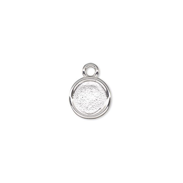 Drop, Almost Instant Jewelry®, silver-plated "pewter" (zinc-based alloy), 10.5mm flat round with SS40 rose setting. Sold per pkg of 2. image number 0