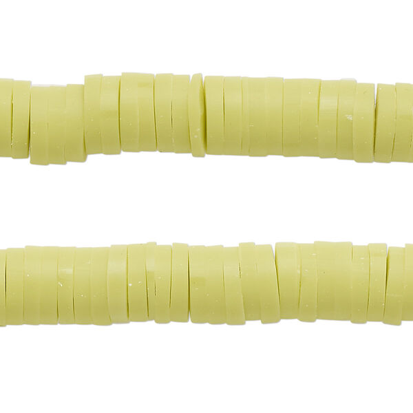 Bead, polymer clay, opaque lime green, 8x2mm heishi. Sold per pkg of (2) 15-1/2 to 16-inch strands. image number 0