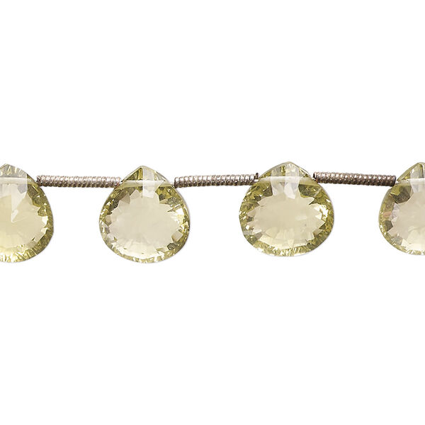 Lemon quartz 1pkg13, hand-cut top-drilled faceted puffed teardrop bead 8x8mm-11x10mm image number 0