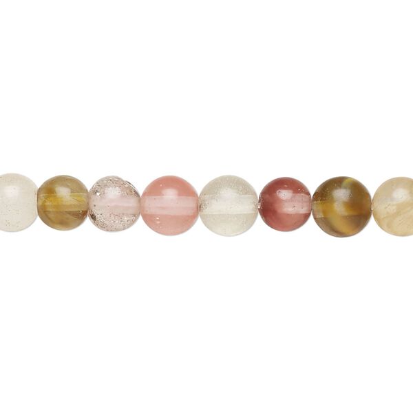 Bead, watermelon "quartz" glass, 6mm round. Sold per 15-1/2 to 16-inch strand. image number 0