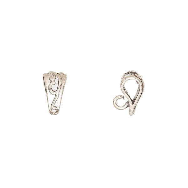 Bail, pendant, antiqued sterling silver, 10x5mm with swirl design and hidden loop. Sold per pkg of 2. image number 0