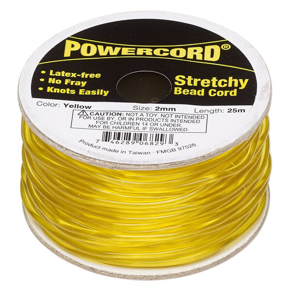 Cord, Powercord®, elastic, yellow, 2mm, 21.5-pound test. Sold per 25-meter spool. image number 0