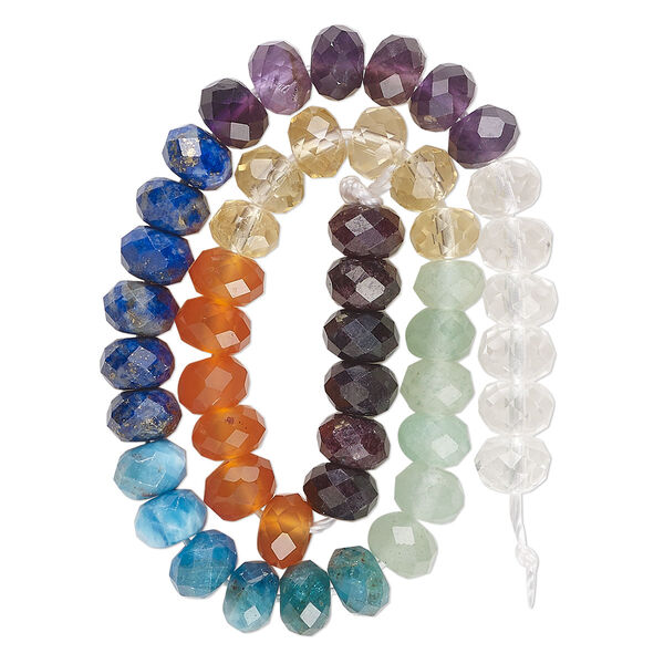 Multi-gemstone 1pkg1, faceted rondelle bead 8 inch 6x4mm image number 0