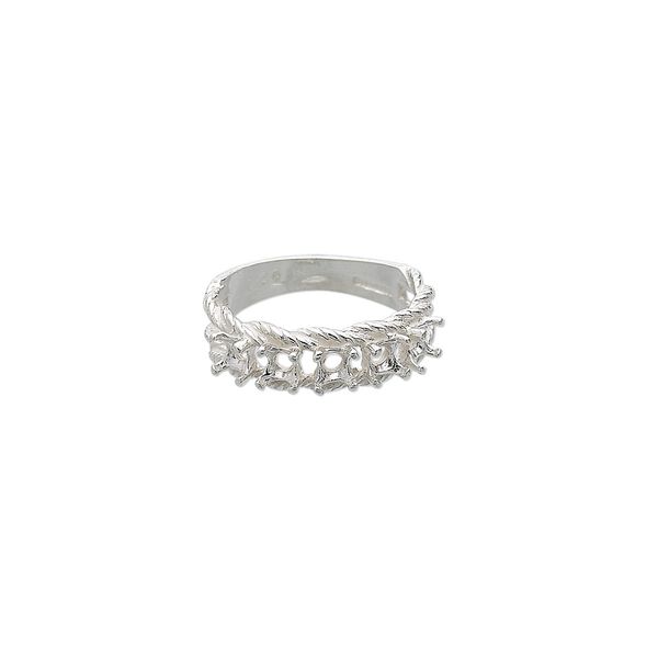 Ring, Sure-Set™, sterling silver, braided band with (5) 3.5mm 4-prong round settings, size 8. Sold individually. image number 0