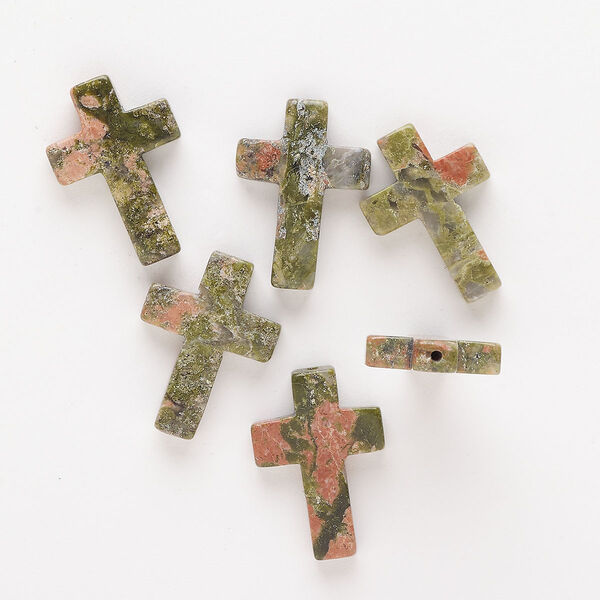 Unakite 1pkg6, half-drilled cross drop natural B grade, 21x14mm-25x18mm image number 0