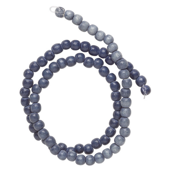 Bead, Taiwanese cheesewood (dyed / waxed), blue and grey ombre, 6mm round. Sold per 15-1/2" to 16" strand. image number 0
