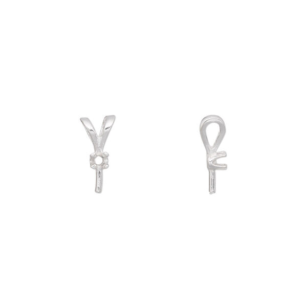 Pendant bail, sterling silver, 11x5mm with 3.5mm peg and 2mm 4-prong round setting. Sold individually. image number 0