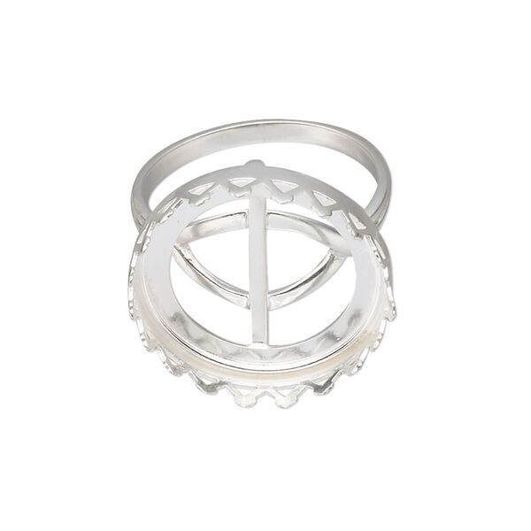 Ring, sterling silver, 21mm wide with triangle edge and 20mm round cabochon bezel setting, size 9. Sold individually. image number 0