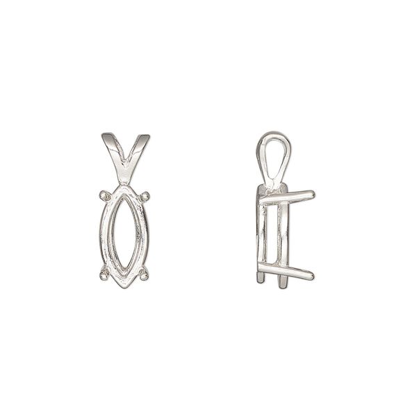 Pendant, Sure-Set™, sterling silver, 12x6mm 4-prong marquise basket setting. Sold individually. image number 0