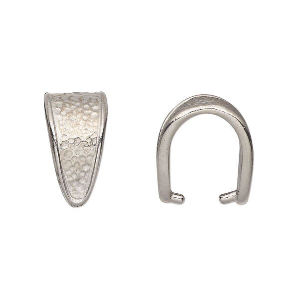 Bail, TierraCast®, "Hammertone" collection, ice-pick, white bronze-plated pewter (tin-based alloy), 16x9mm with hammered design and 12mm grip. Sold per pkg of 2. image number 0