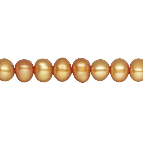 Pearl, cultured freshwater (dyed), burnt orange, 5-6mm semi-round, C- grade, Mohs hardness 2-1/2 to 4. Sold per 15-inch strand. image number 0