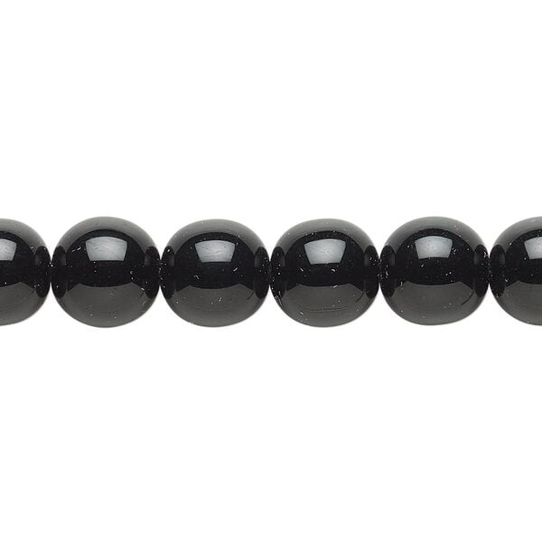 Bead, Czech glass druk, opaque black, 10mm round. Sold per 15-1/2" to 16" strand. image number 0