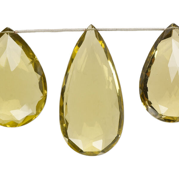 Golden quartz 1pkg7, hand-cut top-drilled faceted puffed teardrop bead 36x26mm-55x31mm image number 0