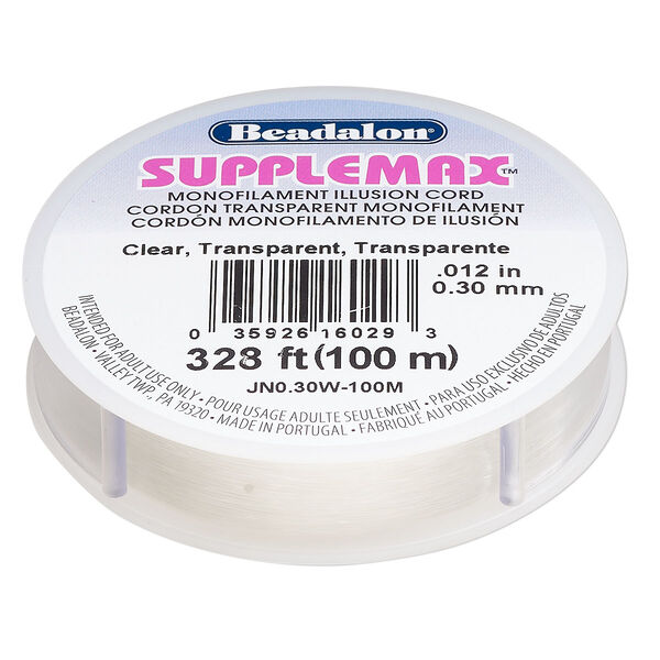Cord, Beadalon® SUPPLEMAX™, nylon, pkg/100m, 0.30mm diameter, clear. image number 0