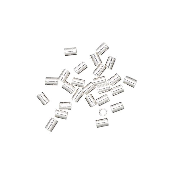 Crimp, sterling silver, 3x2mm twisted, 1.25-1.5mm inside diameter. Sold per pkg of 25. image number 0