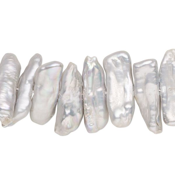 Pearl, cultured freshwater (dyed), silver, 17x4mm-23x8mm center-drilled stick, C- grade, Mohs hardness 2-1/2 to 4. Sold per 15-1/2" to 16" strand. image number 0