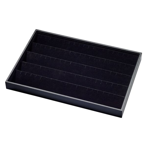 Display tray, earring, leatherette and velveteen, black, 13-3/4 x 1-1/4 x 9-1/2 inches with insert. Sold individually. image number 0