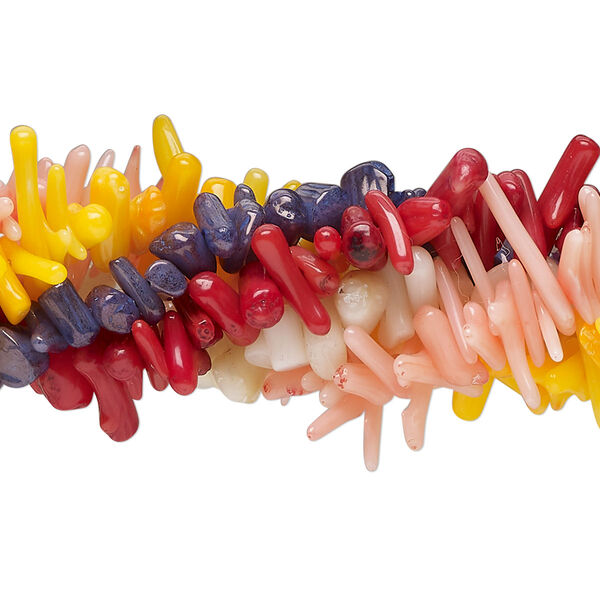 Bead mix, bamboo coral (bleached / dyed), mixed colors, 5x1mm-14x2mm cupolini, C grade. Sold per pkg of (5) 15.5-16 inch strands. image number 0