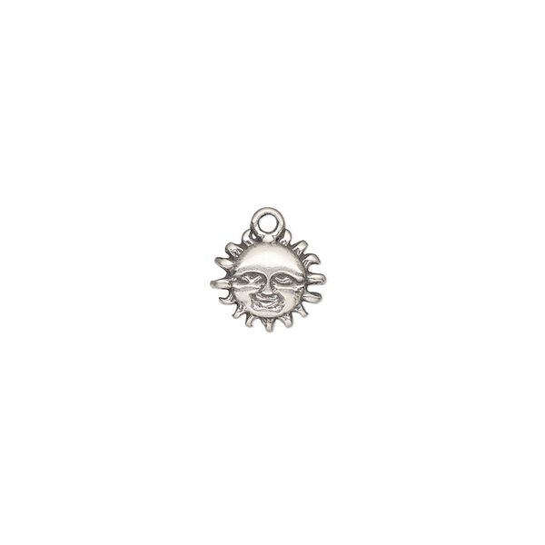 Charm, sterling silver, 9.5mm single-sided sun face. Sold individually. image number 0