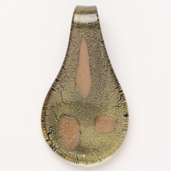 Focal, lampworked glass, opaque gold and black with copper-colored glitter, 63x34mm-37x36mm spoon. Sold individually. image number 0