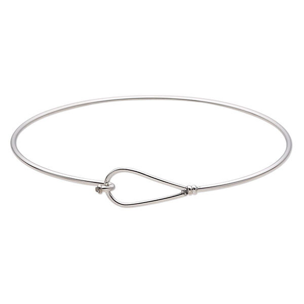 Bracelet, bangle, stainless steel, 10mm wide teardrop, 8 inches with hook-and-eye clasp. Sold individually. image number 0