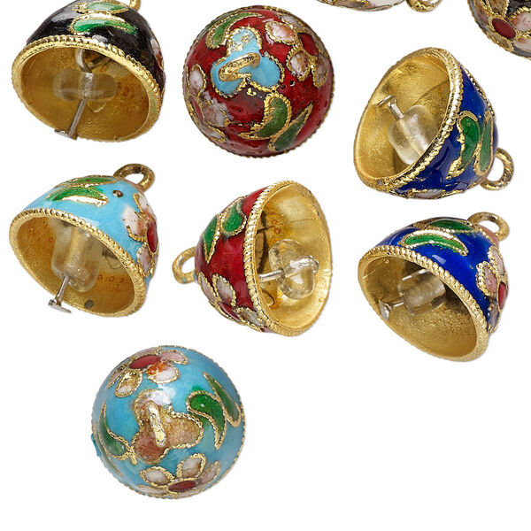 Bell, cloisonné, copper and enamel, multicolored, 12x10mm bell. Sold per pkg of 10. image number 0