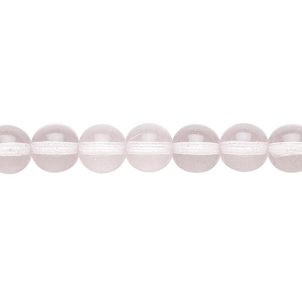 Bead, Czech glass druk, transparent pink, 8mm round. Sold per 16-inch strand, approximately 50 beads. image number 0