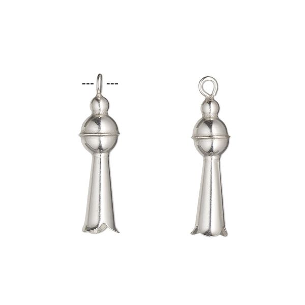 Charm, sterling silver, 22x5.5mm-25x6mm squash blossom. Sold individually. image number 0