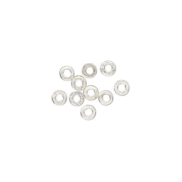 Washer, silver-plated brass, 4x0.7mm flat round blank with 1.5mm hole. Sold per pkg of 10. image number 0