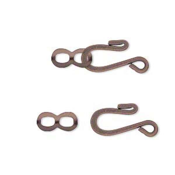 Clasp, hook-and-eye, antique copper-finished brass, 12.5x8.5mm flat. Sold per pkg of 30. image number 0