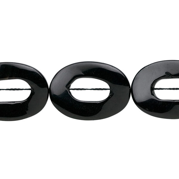 Black onyx 1pkg1, hand-cut twisted oval bead 15.5-16 inch 30x22mm image number 0
