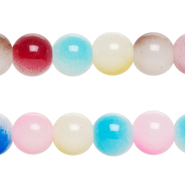 Bead, glass, translucent multicolored, 10-10.5mm round. Sold per pkg of (2) 7-inch strands, approximately 40 beads. image number 0