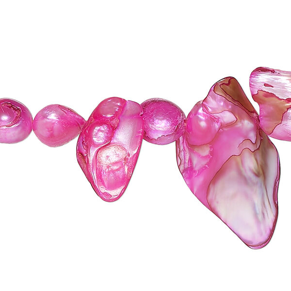 Pearl, cultured freshwater (dyed), fuchsia, 8mm-28x16mm baroque with 0.4mm hole, D grade, Mohs hardness 2-1/2 to 4. Sold per 15-inch strand. image number 0