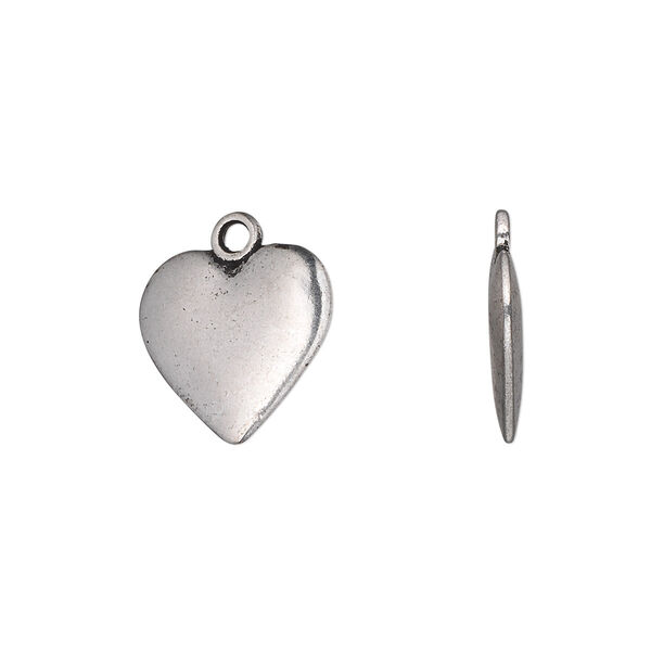 Charm, antique silver-plated "pewter" (zinc-based alloy), 14x14mm double-sided heart. Sold per pkg of 20. image number 0