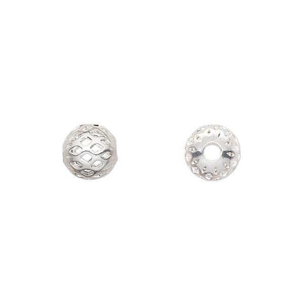 Bead, silver-plated brass, 8mm weave round. Sold per pkg of 100. image number 0