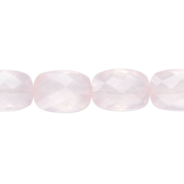 Rose quartz 1pkg10, hand-cut faceted puffed rectangle bead natural 14x10mm image number 0