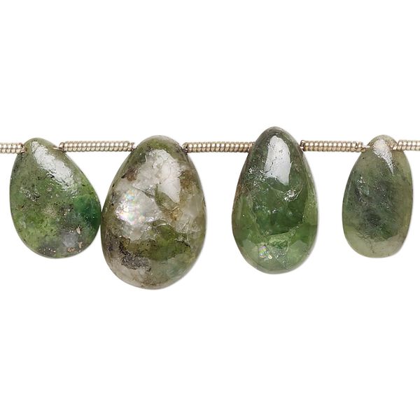 Chrome diopside 1pkg18, hand-cut top-drilled puffed teardrop bead natural graduated 9x7mm-16x11mm image number 0
