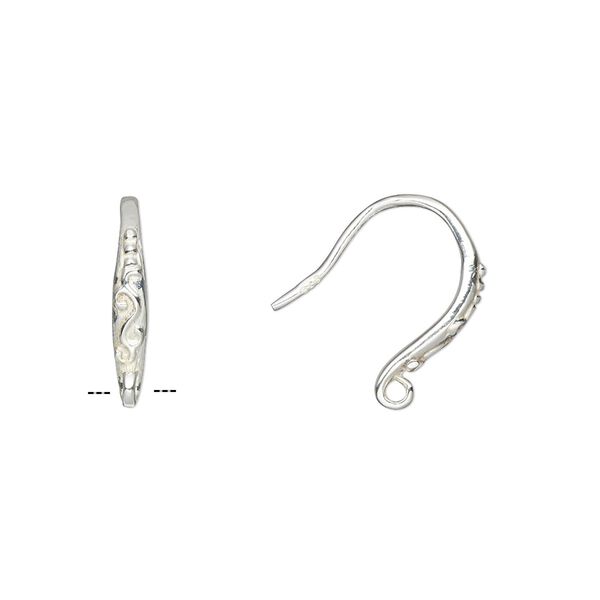 Ear wire fishhook 1pkg2 sterling silver, 15mm / closed loop / swirl pattern, 18 gauge 1 pair image number 0