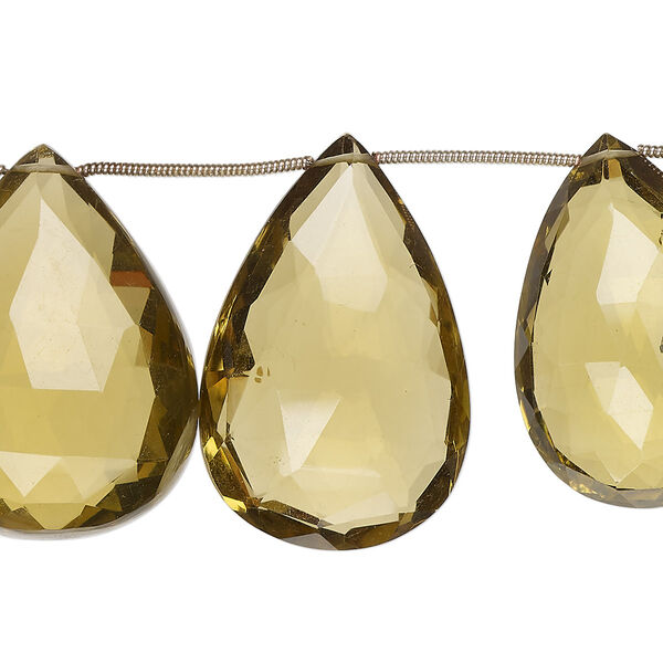 Golden quartz 1pkg9, hand-cut top-drilled faceted puffed teardrop bead 32x19mm-37x27mm image number 0