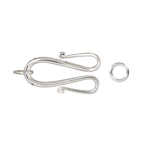 Clasp, double hook, sterling silver, 23x12mm with (2) 6mm soldered jump rings. Sold individually. image number 0