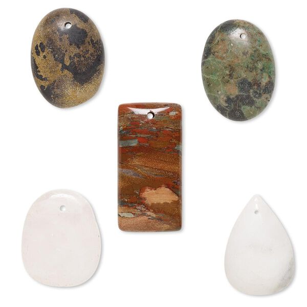 Multi-gemstone / glass 1pkg5, flat back mixed shape focal mix 18x13mm-39x24mm image number 0